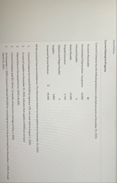 View Policies Current Attempt in Progress Concord