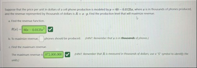 Suppose that the price per unit in dollars of a