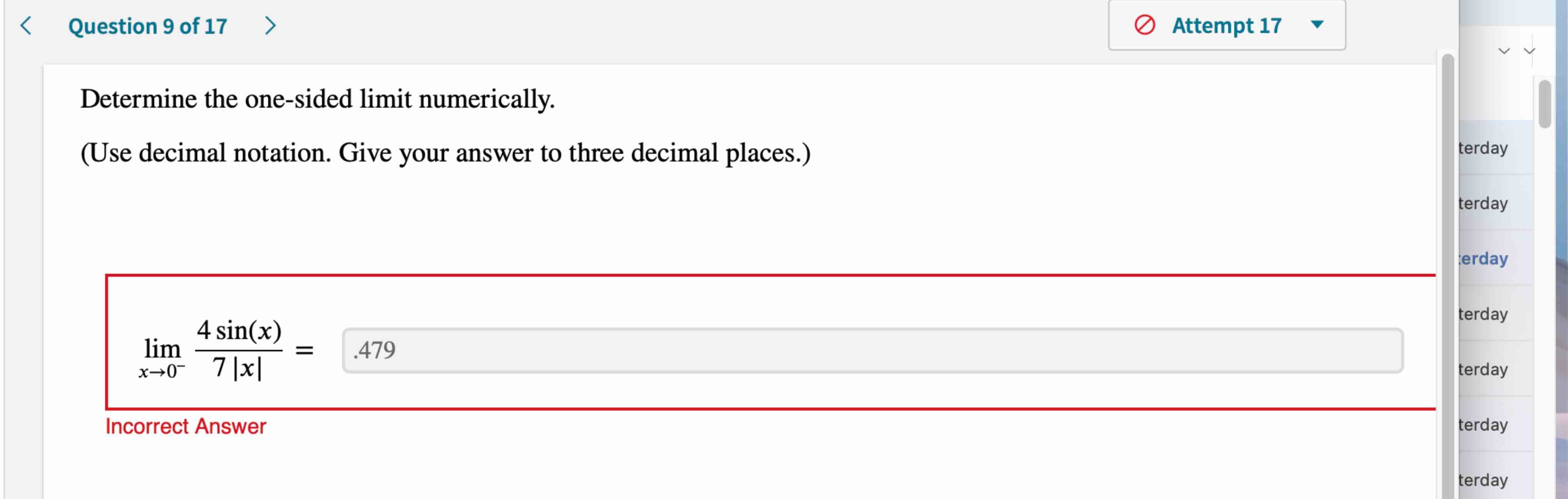Question 9 o f 1 7 Determine the one - sided l i