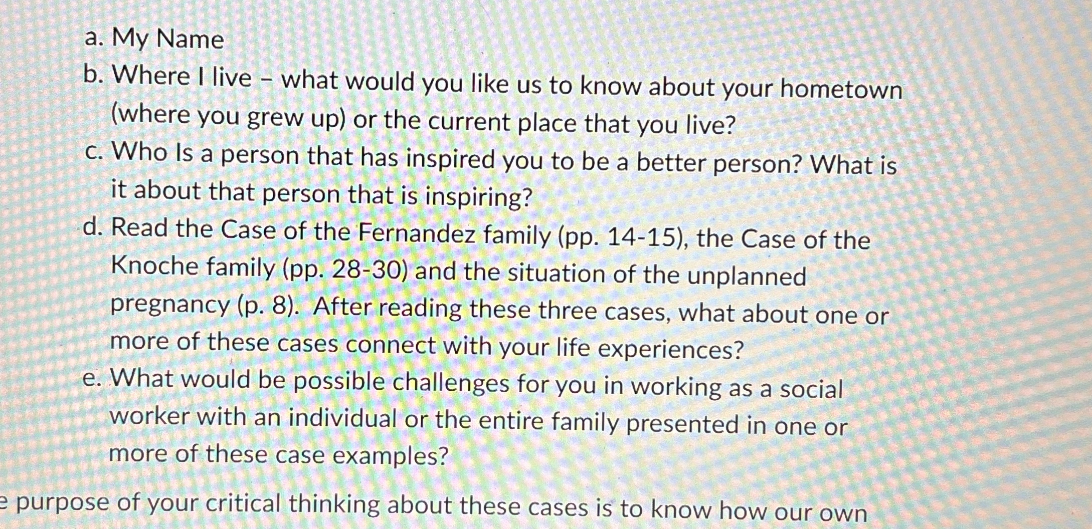 Help a. My Name 7 | b. Where | live - what would