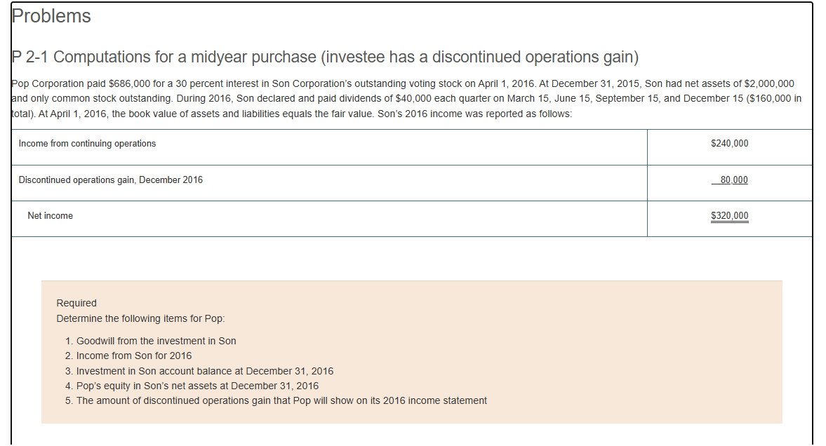 Problems P 2 - 1 Computations for a midyear