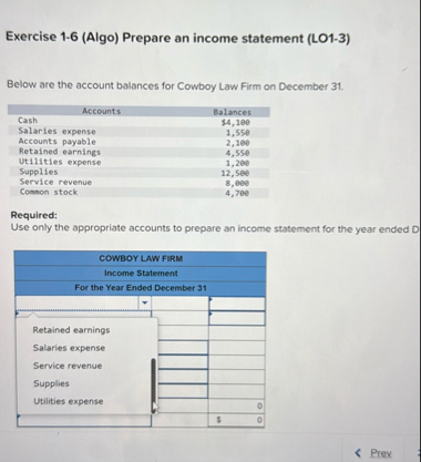 Exercise 1 - 6 ( Algo ) Prepare an income