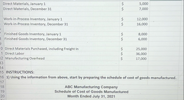 \ table [ [ , Direct Materials, January 1 , $ , 5