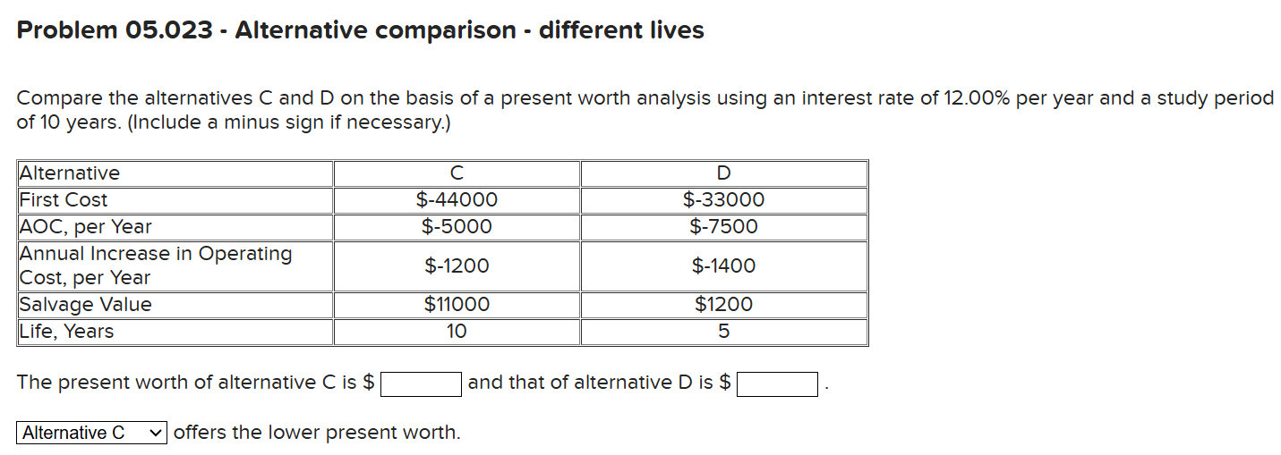 solve for the above Problem 05.023 - Alternative
