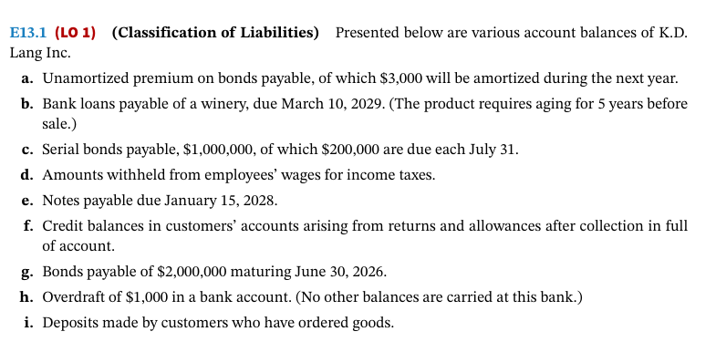 E 1 3 . 1 ( LO 1 ) ( Classification of