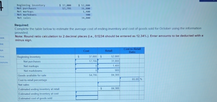 \ table [ [ Beginning inventory,$ 3 7 , e 0 0 , $