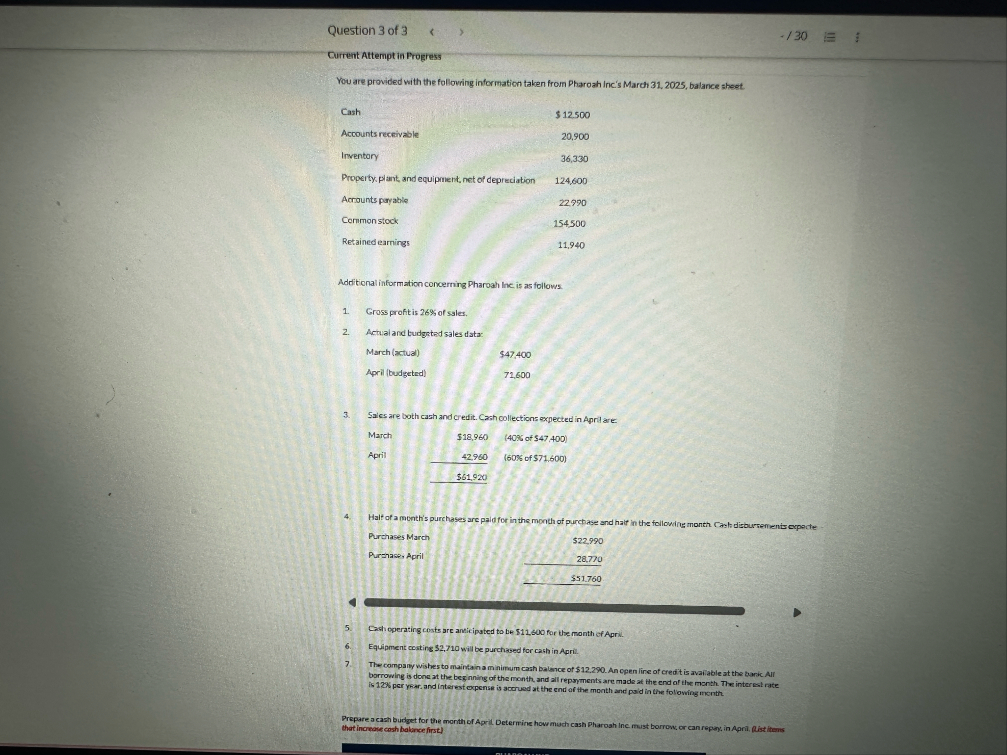Question 3 of 3 - / 3 0 Current Attempt in