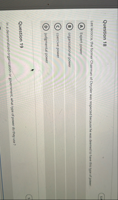 Question 1 8 5 Lee lacocca, the former Chairman