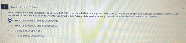 1 Multiple Choice 0 . 5 points John, 4 5 years