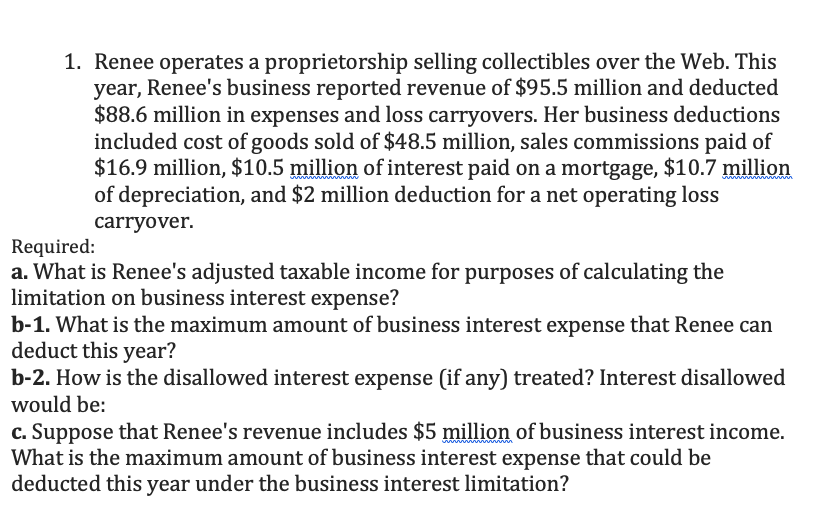 1 . Renee operates a proprietorship selling