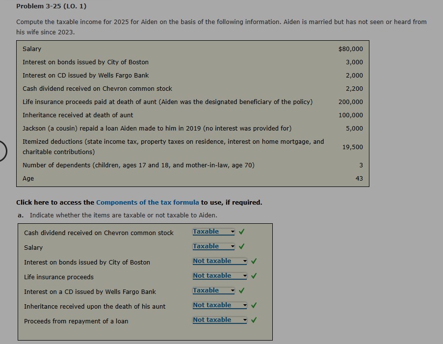 Problem 3 - 2 5 ( LO . 1 ) Compute the taxable