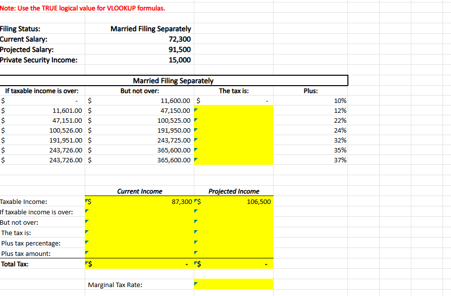 Integrated Excel - Tax Problem - Marginal Tax