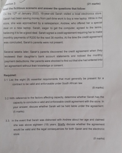 Gestion 3 ( 2 1 marks ) Read the fictitious