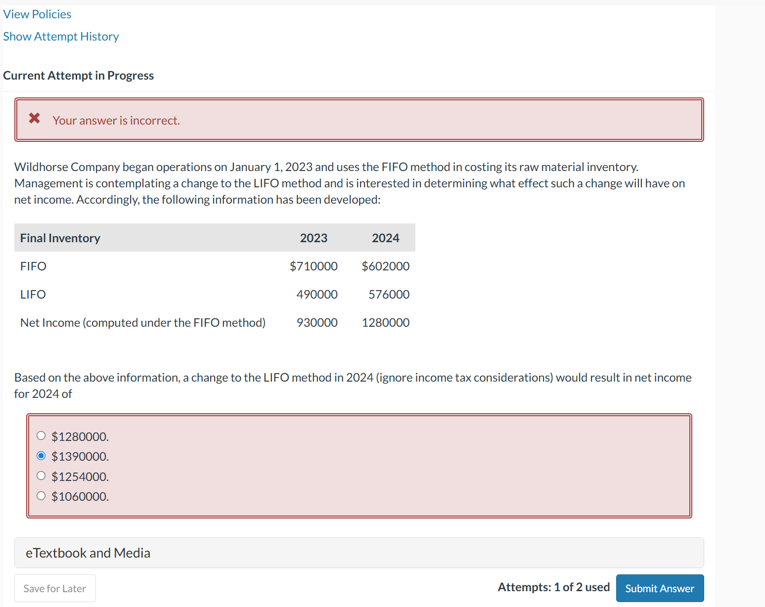 Current Attempt in Progress X Your answer is