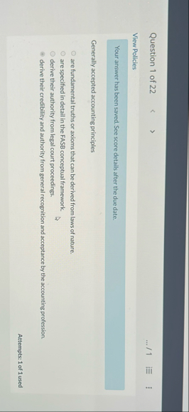 Question 1 of 2 2 . . . / 1 Vlew Policies Your