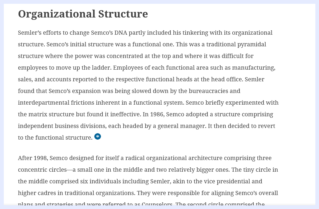 Assignment : Case Study: Disorganization at Semco