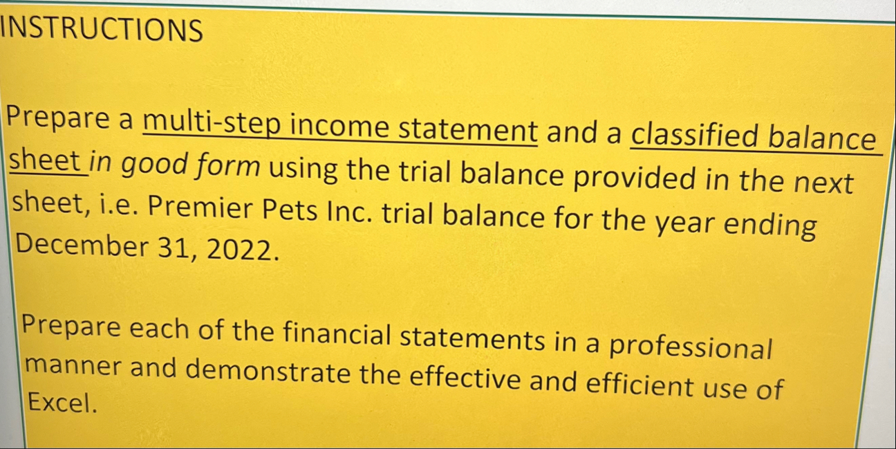 INSTRUCTIONS Prepare a multi - step income