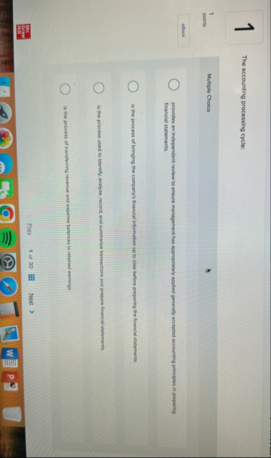 1 The accounting processing cycle: 1 points