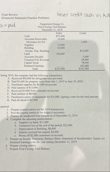 Final Review ( Financial Statement Practice