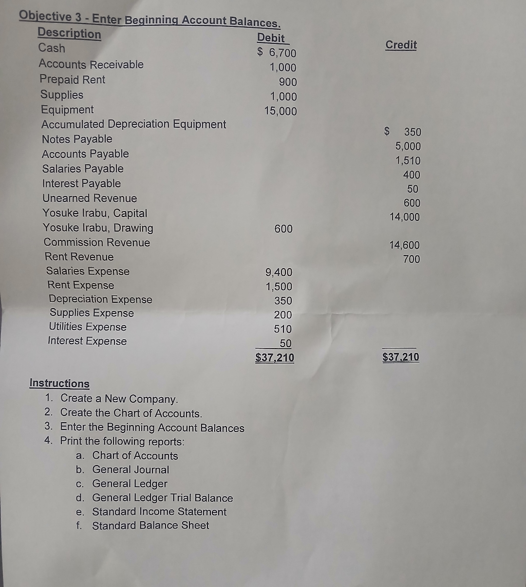 Objective 3 - Enter Beginning Account Balances. \