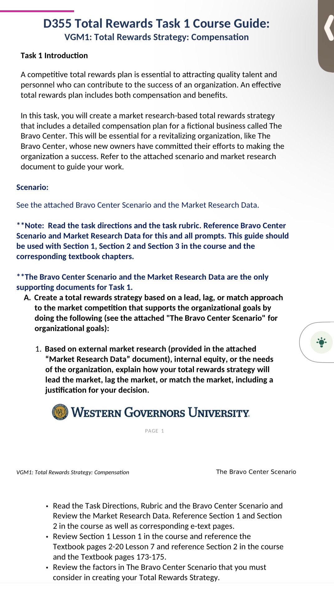 D355 Total Rewards Task 1 Course Guide: VGM1: