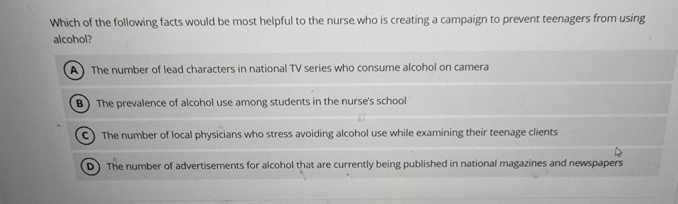 Select correct answer Which of the following