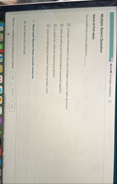 4 2 of 4 6 Concepts completed Multiple Select