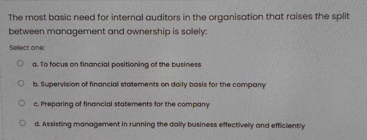 The most basic need for internal auditors in the