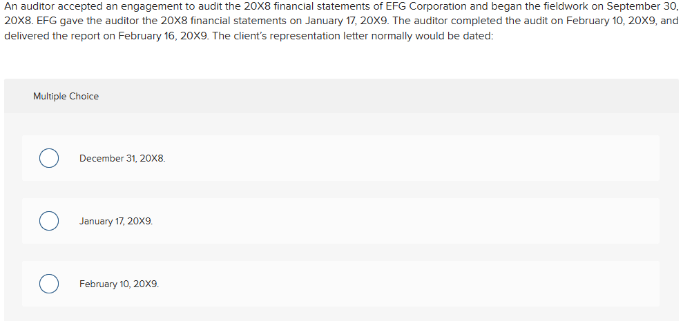 An auditor accepted an engagement to audit the \