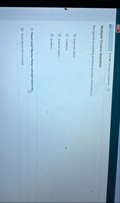 Mini 0 of 2 4 Concepts completed Multiple Cholce