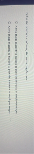 Select the sentence containing the correct hyphen