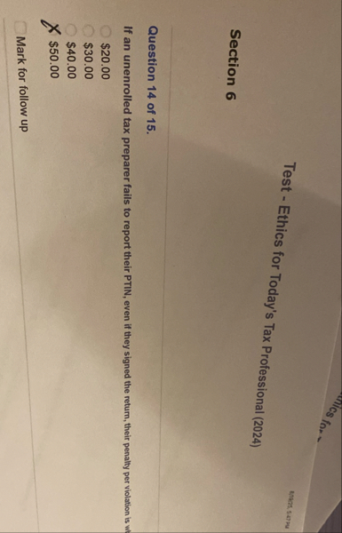 Test - Ethics for Today's Tax Professional ( 2 0