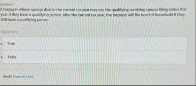 Queation? A tappayer whose spouse died in the