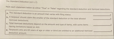 The Standard Deduction ( LO 1 . 7 ) Mark each