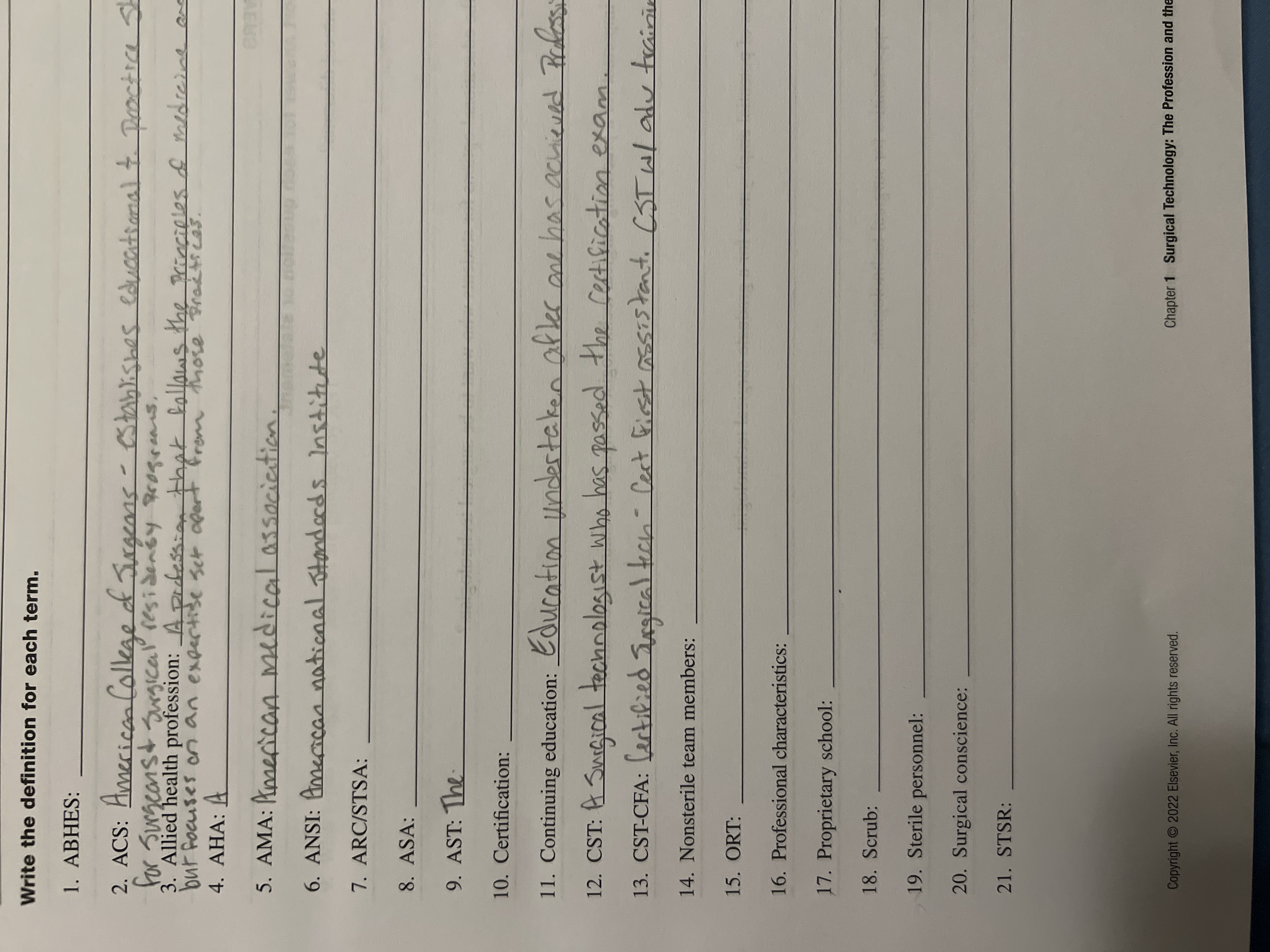 Write the definition for each term. 1 . ABHES: 2