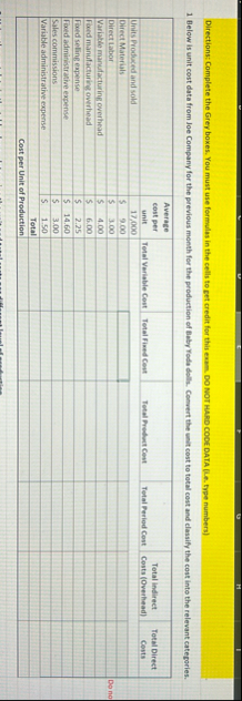 Directions: Complete the Grey boxes. You must use