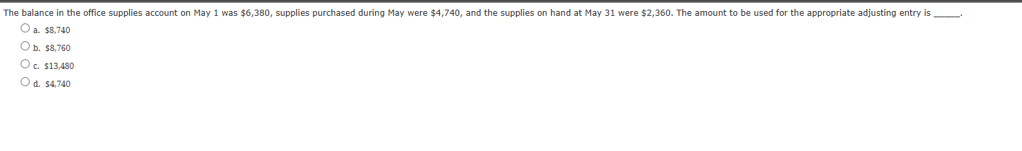 The balance in the office supplies account on May