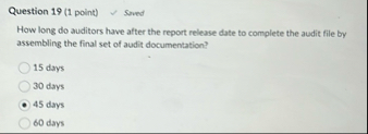 Question 1 9 ( 1 point ) Soved How long do