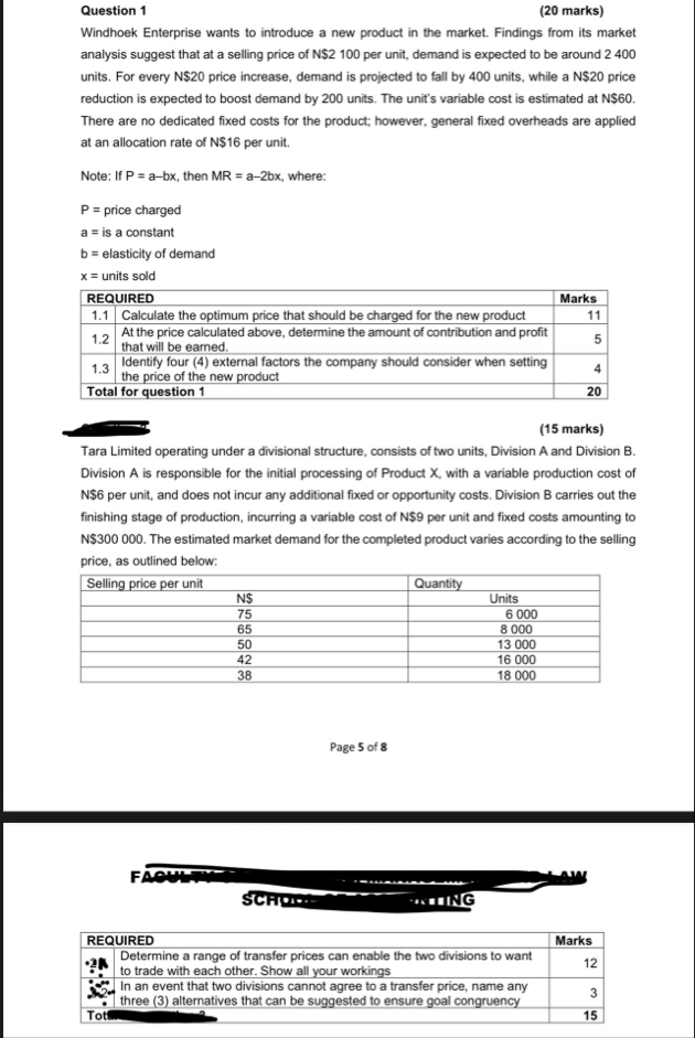 Question 1 ( 2 0 marks ) Windhoek Enterprise