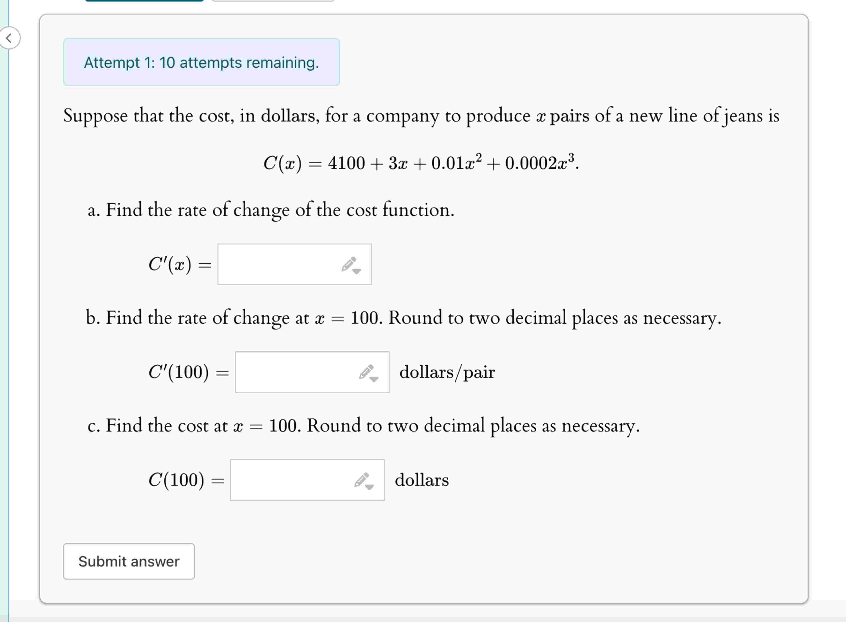 Attempt 1 : 1 0 attempts remaining. Suppose that