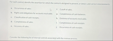 For each control, identify the ansertion for