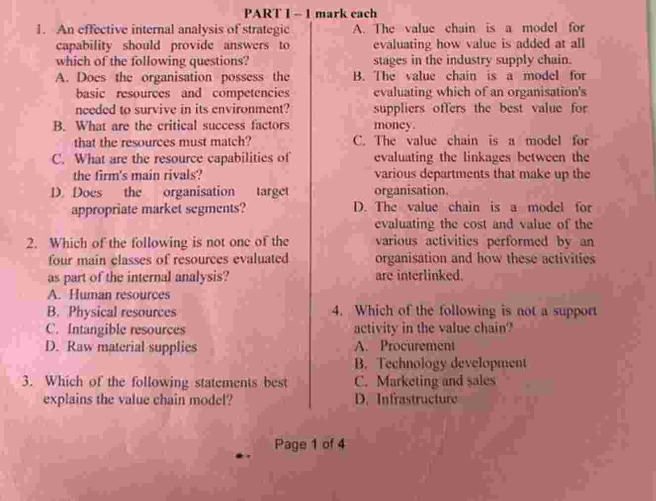 PART 1 - 1 mark each 1 . An effective internal