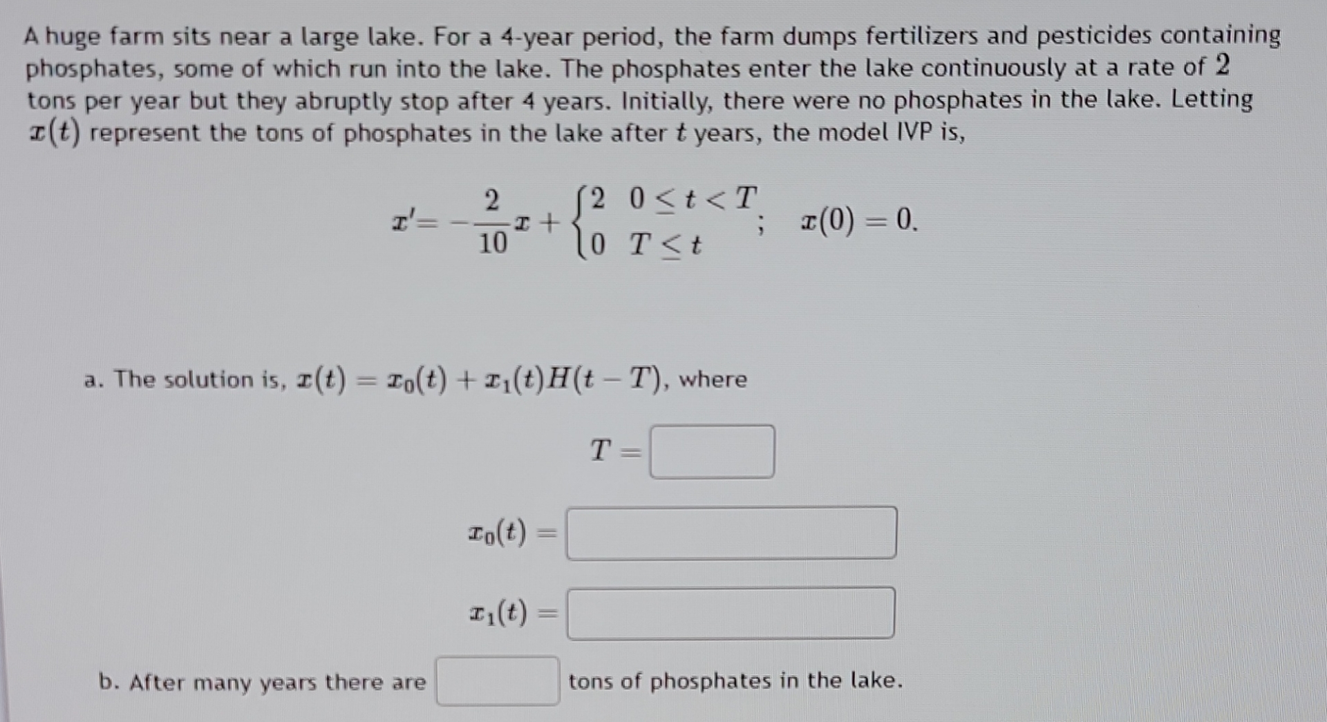 A huge farm sits near a large lake. For a 4 -