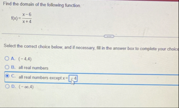 Find the domain of the following function. f ( x