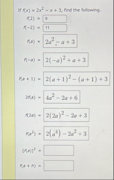 If f ( x ) = 2 x 2 - x 3 , find the following. f