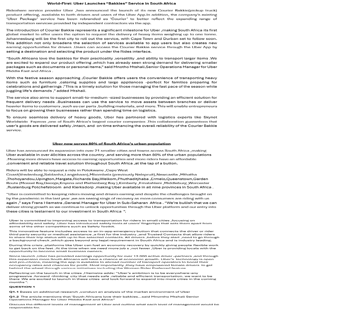 Q 1 . 1 Bases on additional research , conduct an