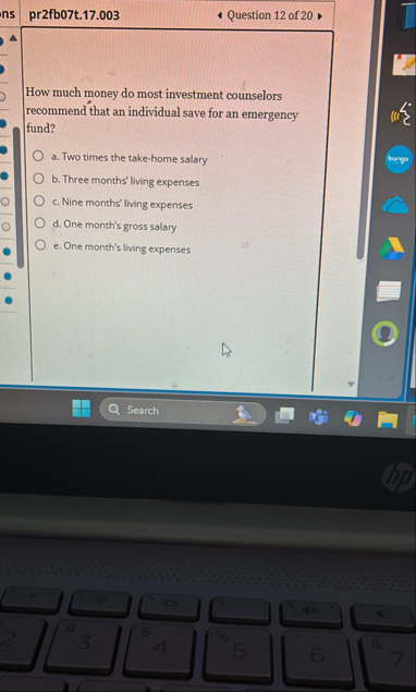 pr 2 fb 0 7 t . 1 7 . 0 0 3 Question 1 2 of 2 0