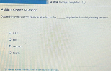 5 0 of 5 2 Concepts completed Multiple Cholce