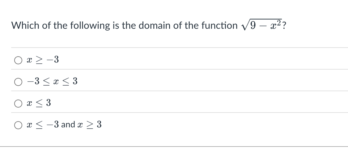 Which o f the following i s the domain o f the