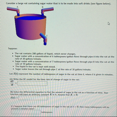 Coesider a Large vat containing sugar water that
